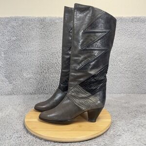 Vintage Patchwork Italian Leather Boots Womens 8 Fits Like 7.5 Gray Knee High